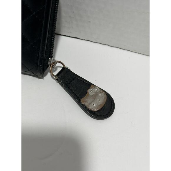 Hello Kitty Sanrio Black Wallet Red Lining HK Print Quilted Ladies Logo Zip Pull - Picture 4 of 9